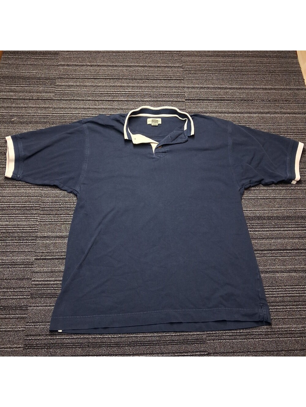 Cutter & Buck Polo Shirt Mens Large Navy Blue White Trim Cotton Golf Casual